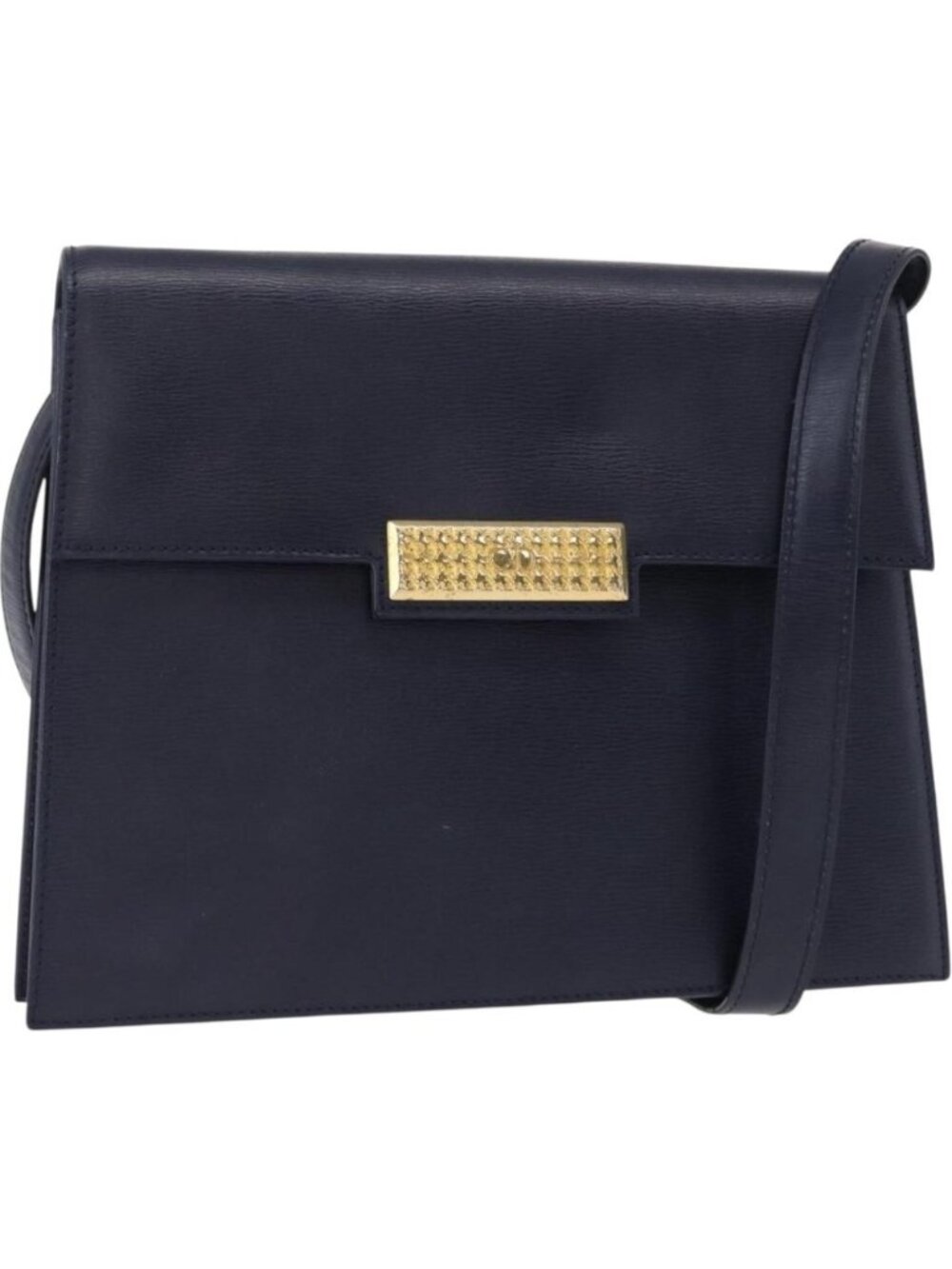 Christian Dior Shoulder Bag Leather Navy Gold
